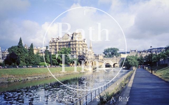 View of the Empire Hotel and Parade Gardens across the River Avon, Bath c.1980