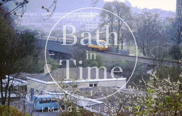 An Intercity 125 train passing the site of Lime Grove School, Bath c.1980