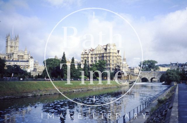 View of the Empire Hotel and Parade Gardens across the River Avon, Bath c.1980