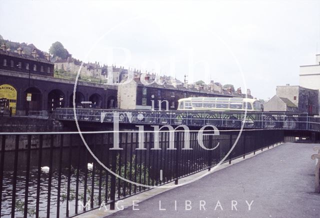 Bus crossing the temporary Bailey Bridge, Bath 1964