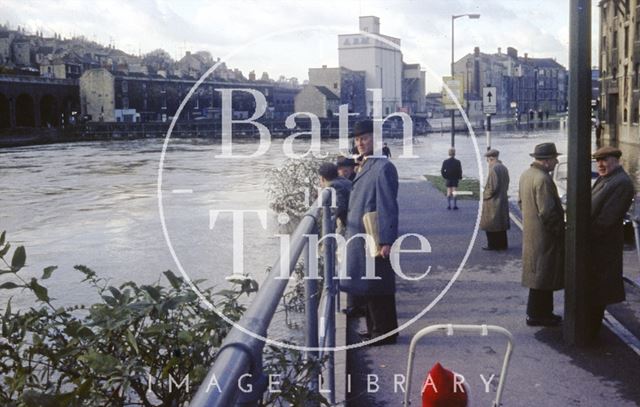 The flooded River Avon at Broad Quay, Bath 1964