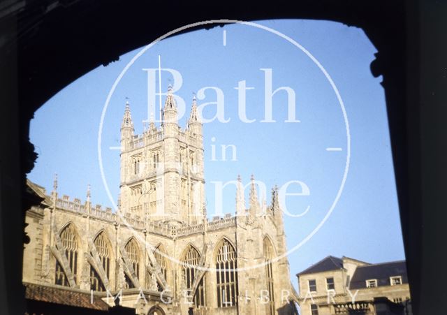 Classic view of Bath Abbey from under the arch at York Street c.1960