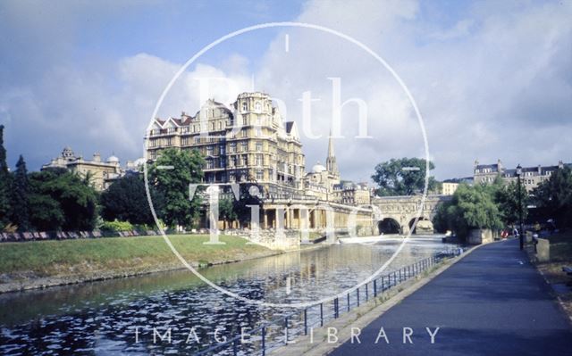 View of the Empire Hotel and Parade Gardens across the River Avon, Bath c.1980