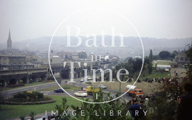 Awaiting the arrival of a steam train, Bath c.1967