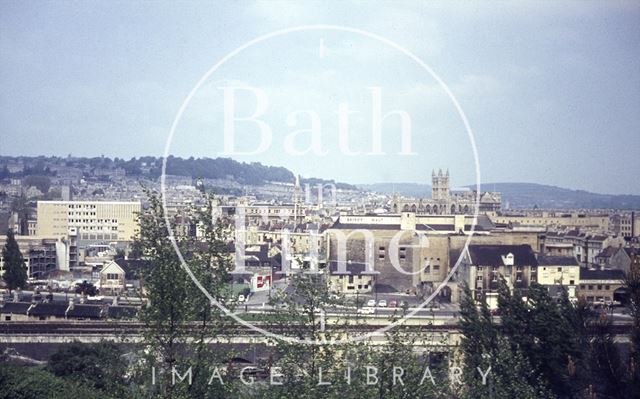 View of Bath looking over the roundabout on the Wells Road towards Broad Quay c.1967