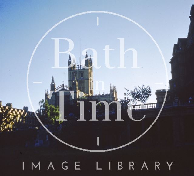 Shady view of Bath Abbey from Parade Gardens c.1970