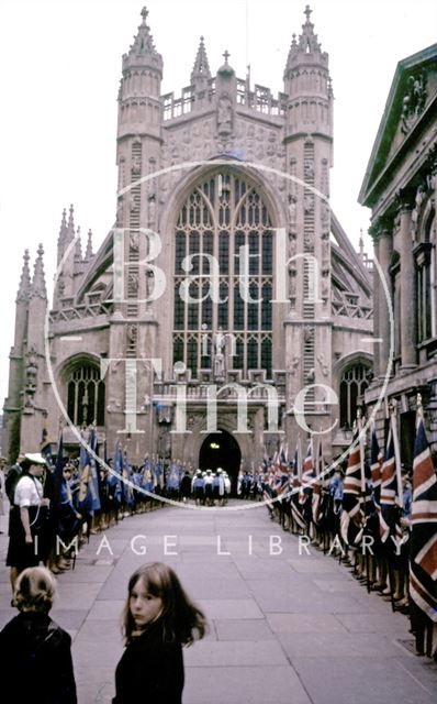 Bath Girl guides guard of honour outside the Abbey west door c.1970