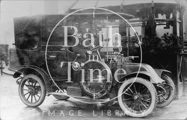 Taxi and driver at Orange Grove, Bath c.1910