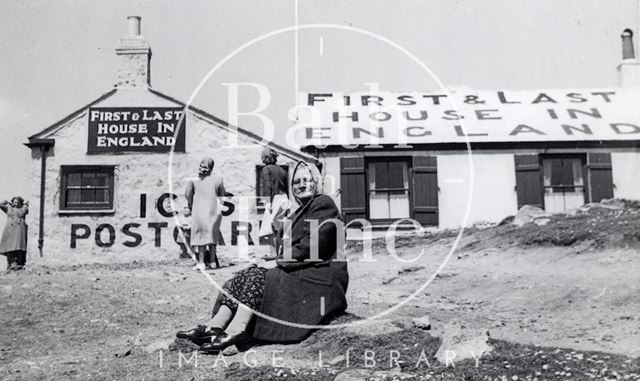 Outside the First & Last House in England, Lands End, Cornwall c.1940