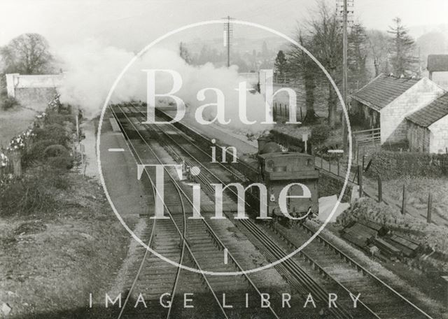 A steam train engine at Bathampton Station c.1950