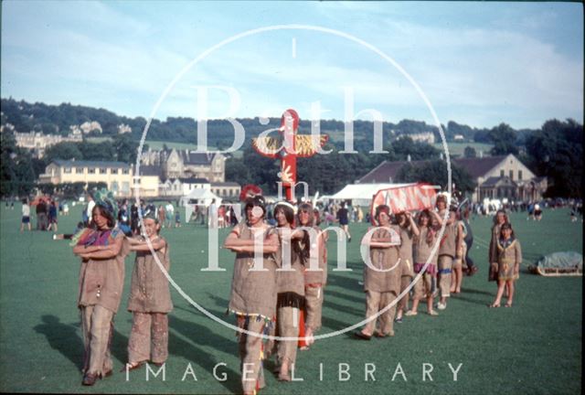 Bath girl guides dressed as Native Americans on the Recreation Ground c.1960