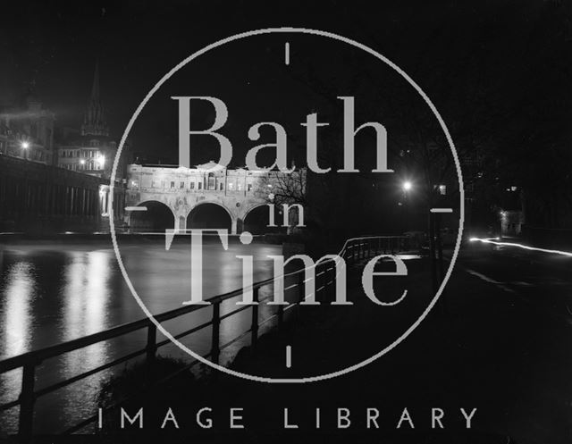 Pulteney Bridge floodlit and night time, Bath c.1960