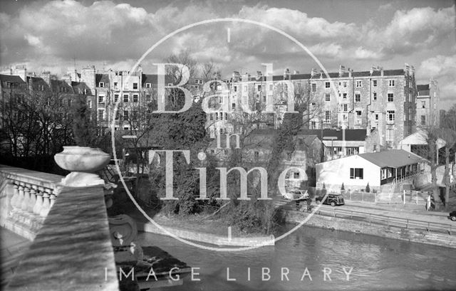 View of the ruined Bathwick Mill from Grand Parade, Bath c.1960