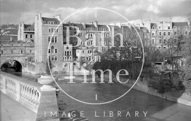 View of the ruined Bathwick Mill from Grand Parade, Bath c.1960