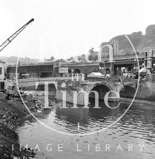 The demolition of the Old Bridge, Bath c.1964