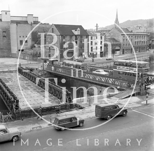 The temporary Wessex Bailey Bridge over the river Avon at Bath 1963