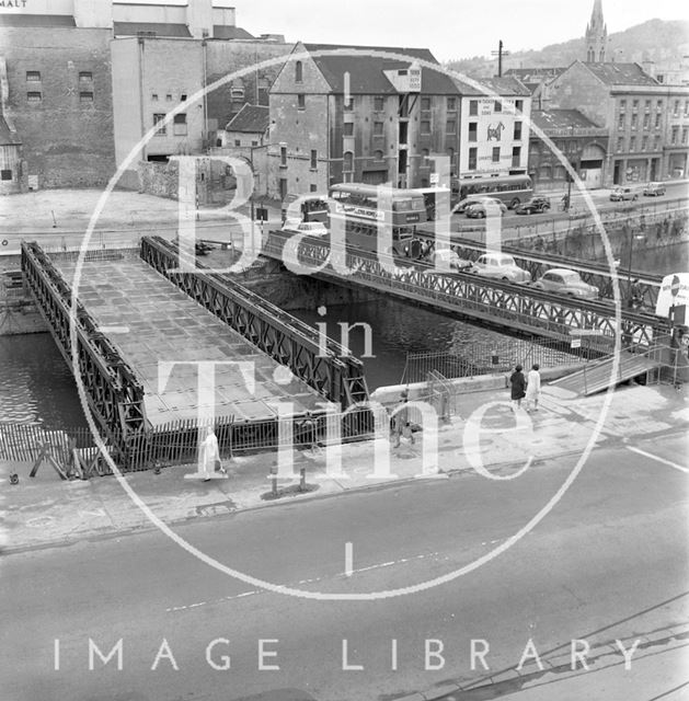 The temporary Wessex Bailey Bridge over the river Avon at Bath 1963