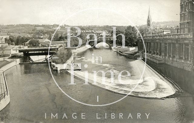 The newly completed weir and sluice at Pulteney Bridge, Bath 1973