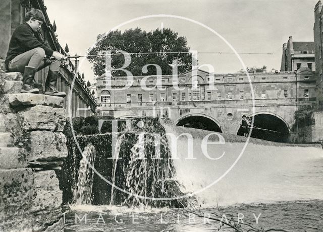 Fishing on the Pulteney Weir, Bath c.1960