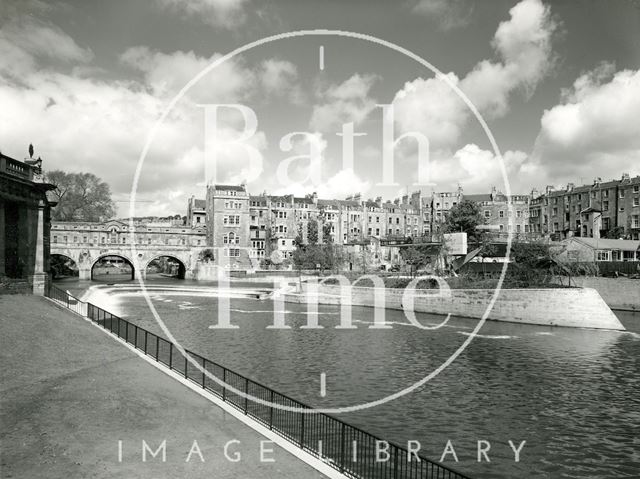 Architectural photograph of Pulteney Weir, bridge and Parade Gardens, Bath 1972