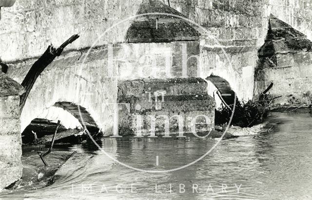 High water on the River Avon at Bradford-on-Avon, Wiltshire 1990