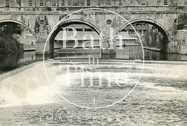 The new vista through Pulteney Bridge, with the Walcot Street Car Park in the background, Bath 1973