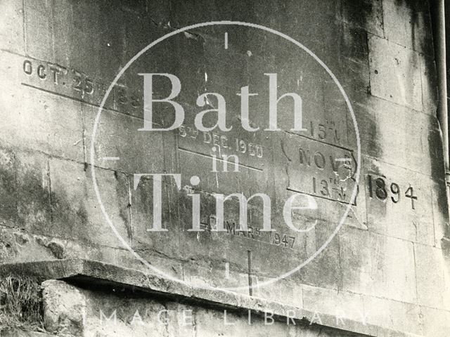 Bath's high water marks from flooding, Widcombe, Bath c.1970?