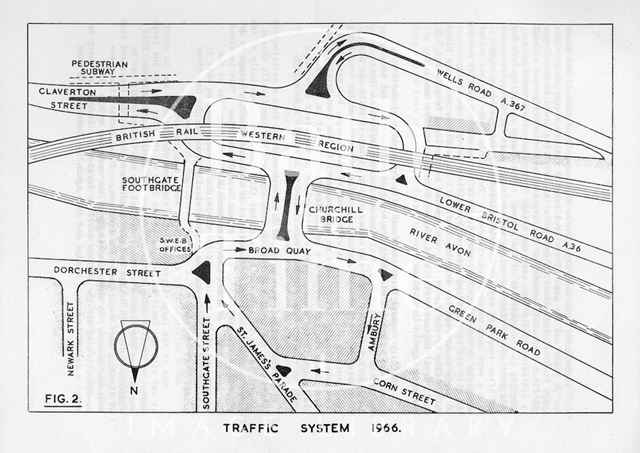 The new traffic system at the bottom of the Wells Road, Bath 1966