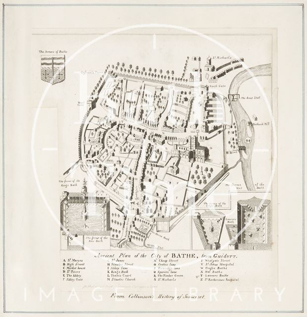 Ancient Plan of the City of Bath, from Guidott (1610) 1791