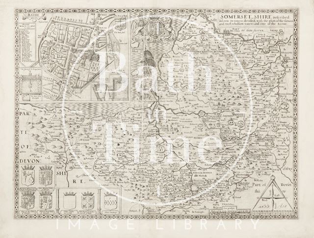 John Speed's Map of Bath and Somersetshire (1610) c.1662