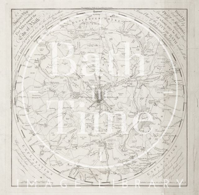 An Improved Map of the Villages, Roads, Farm Houses &c. Five Miles round the City of Bath 1787