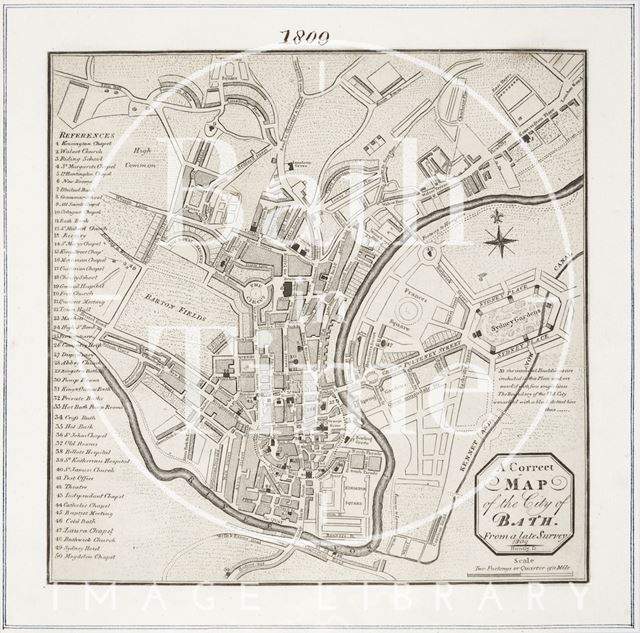 A New and Correct Plan of the City of Bath 1809