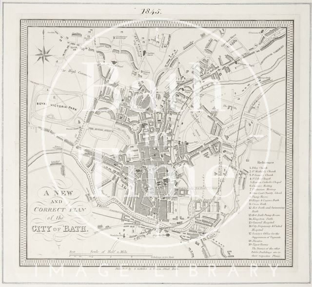 A New and Correct Plan of the City of Bath 1845