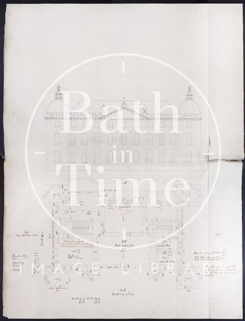 Elevation and ground floor plan by John Wood the elder, possibly of the Great House, Kelston c.1750