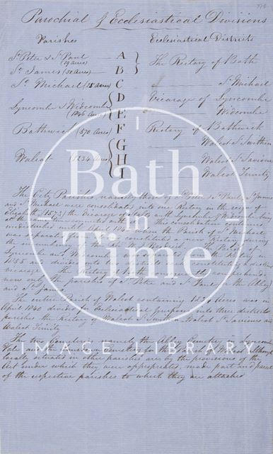 Parochial & Ecclesial Divisions in Bath c.1850