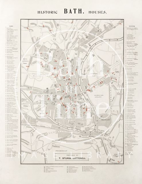 Map of Bath showing Historic Bath Houses c.1900