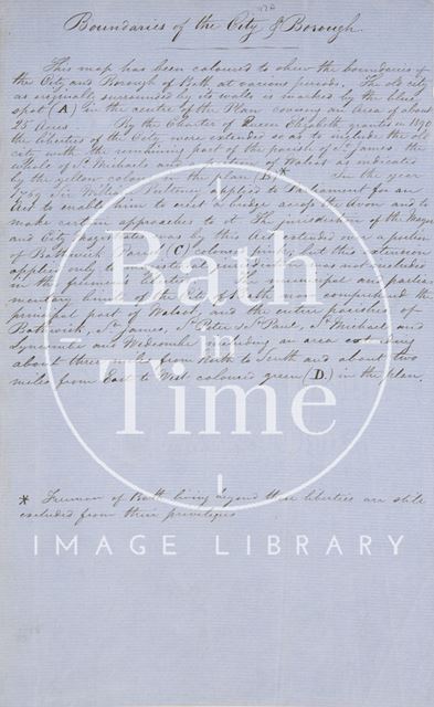 Handwritten passage regarding the boundaries of the Bath City Borough c.1850?