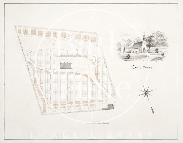 Map of Bathwick Cemetery, Bath c.1855