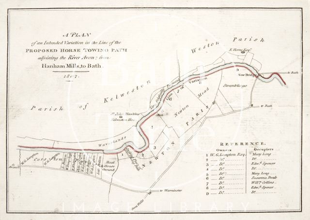 A plan of an intended variation in the line of the proposed horse towing path adjoining the River Avon from Hanham, Mills to Bath 1807