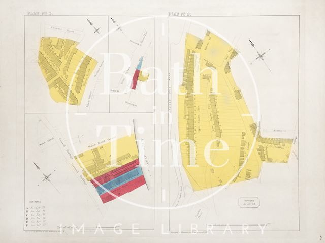 Sales plan for Margaret's Hill area; York Place, London Road area; Chatham Row/Cornwell Buildings area, Bath - Lots 73-78 - Plan No. 1 c.1860-1870