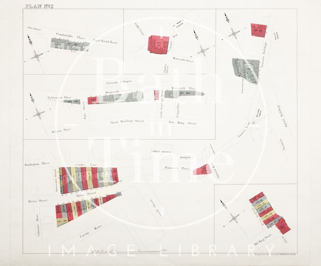 Sales plan for Comfortable Place, Chapel Row, Monmouth Place, Somerset Court/Buildings, Julian Road, Rivers Street, Barton Buildings, Bath - Lots 119-165 - Plan No. 5 c.1860-1870