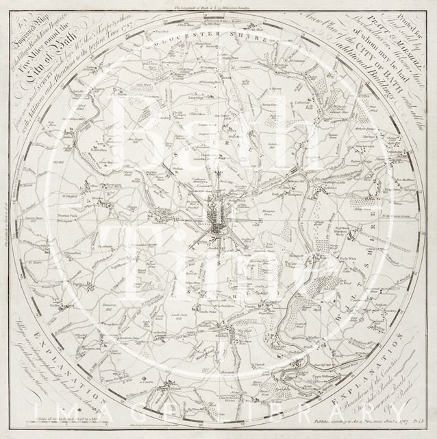 An Improved Map of the Villages, Roads, Farm Houses &c. Five Miles round the City of Bath 1787