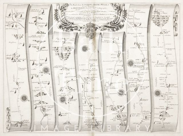 Ogilvy's strip map of the road from London to Bath & Wells 1675