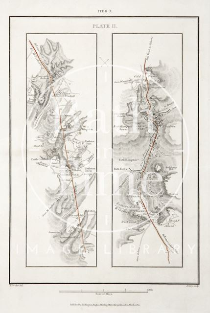 Strip map of road from Upper Wraxall to Bath and Odd Down, Bath 1821