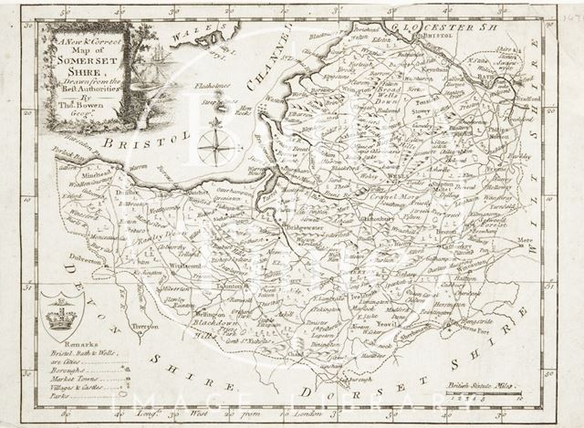 A New and Correct Map of Somerset Shire drawn from the Best Authorities by Thomas Bowen c.1784