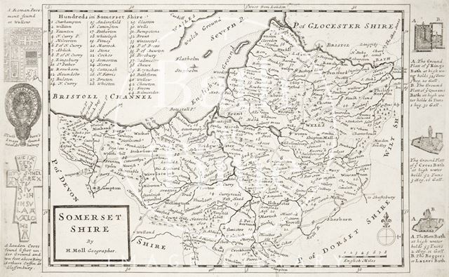 Map of Somersetshire by H. Moll Geographer 1724