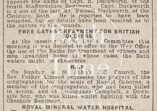 Free Baths Treatment for British Soldiers 1914