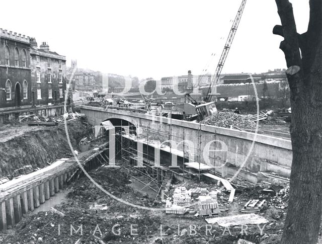 Construction of the Widcombe Relief Road, bridge spanning the Kennet and Avon Canal, Bath 1974