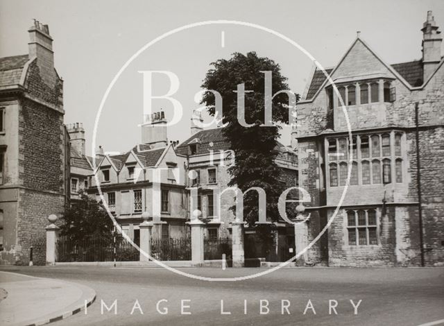 Chapel Court and part of the rebuilt facade of Abbey Church House, Westgate Buildings, Bath c.1955