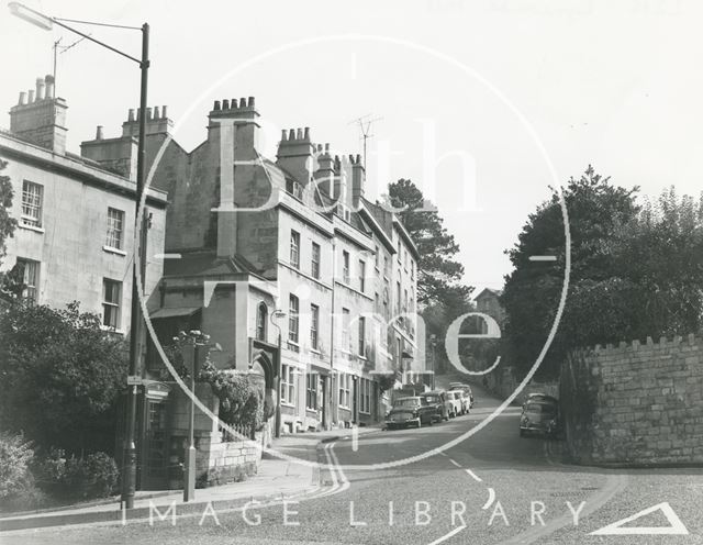 Lyncombe Hill showing the entrance to the Southcot Baptist Burial Ground, Bath c.1965